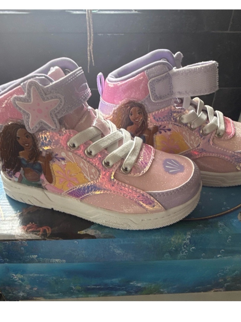 Disney Girls Pink Glitter High-Top Ariel Sneakers 11